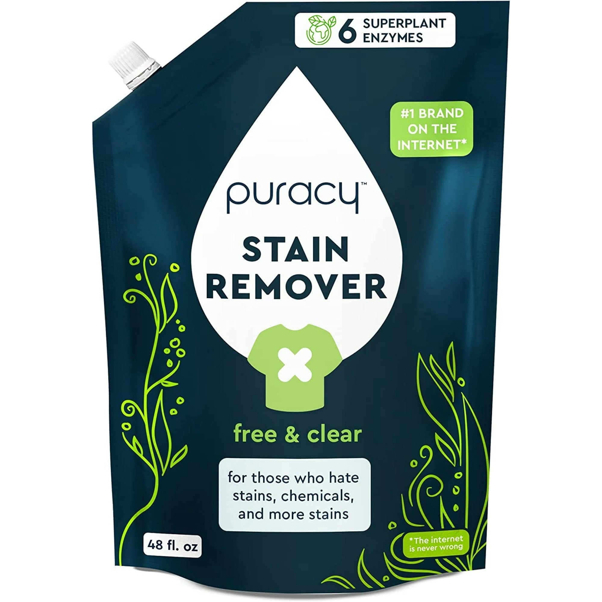 Puracy Laundry Stain Remover Refill, Free & Clear, 48 fl.oz.